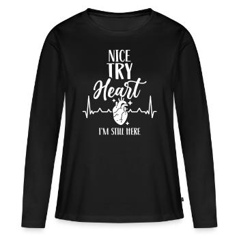 Bon cœur d’essai je suis toujours là - T-shirt manches longues Premium bio Femme - noir - Devant - Julia (174cm)