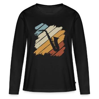 Jazz Geschenk Saxophon Musik Instrument Blasmusik - Frauen Premium Bio Langarmshirt - Schwarz - Vorne - Julia (174cm)