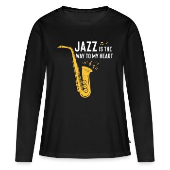 Jazz Tshirt - Frauen Premium Bio Langarmshirt - Schwarz - Vorne - Julia (174cm)