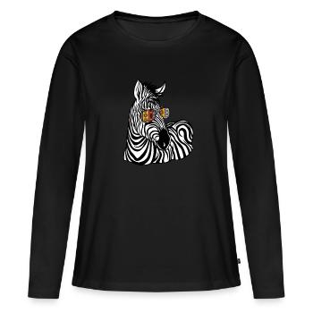 Zebra Geschenk Schwarz-weiß Safari Savanne Steppe - Frauen Premium Bio Langarmshirt - Schwarz - Vorne - Julia (174cm)