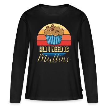Muffin Je n’ai besoin que de muffins pâtisseries sucrées - T-shirt manches longues Premium bio Femme - noir - Devant - Julia (174cm)