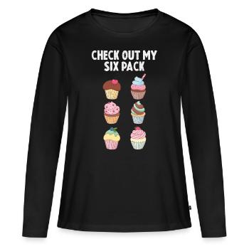 Muffin Sixpack Muffins Pâtisseries sucrées - T-shirt manches longues Premium bio Femme - noir - Devant - Julia (174cm)