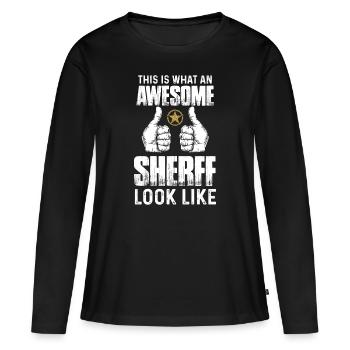 Shérif génial avec l’étoile du shérif au travail - T-shirt manches longues Premium bio Femme - noir - Devant - Julia (174cm)