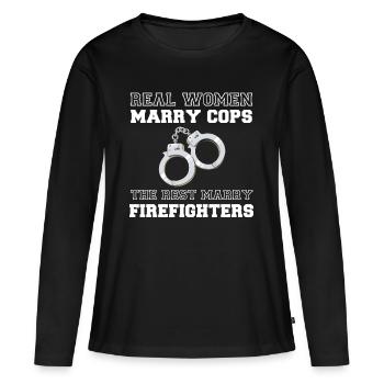 Frauen heiraten Cops Handschellen Polizei - Frauen Premium Bio Langarmshirt - Schwarz - Vorne - Julia (174cm)