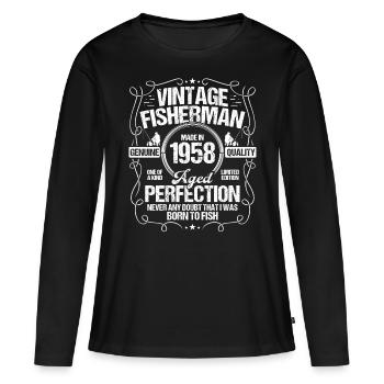 1958 Fishing for Fisherman 1958 Year Born Angler - Frauen Premium Bio Langarmshirt - Schwarz - Vorne - Julia (174cm)