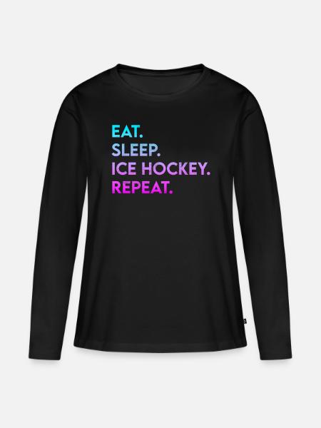 eat sleep ice hockey repeat - Frauen Premium Bio Langarmshirt - Schwarz