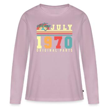 1970 Juillet Rétro - T-shirt manches longues Premium bio Femme - rose poudré - Devant - Julia (174cm)