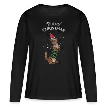 Ferry Noël Furet Noël - T-shirt manches longues Premium bio Femme - noir - Devant - Julia (174cm)