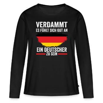 Deutschland Deutscher Deutsches - Frauen Premium Bio Langarmshirt - Schwarz - Vorne - Julia (174cm)