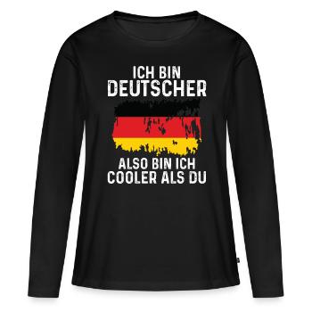 Deutschland Deutscher Deutsches - Frauen Premium Bio Langarmshirt - Schwarz - Vorne - Julia (174cm)