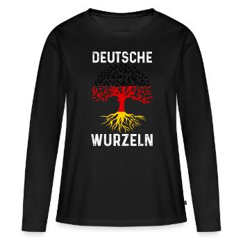 Deutschland Deutscher Deutsches Deutschland - Frauen Premium Bio Langarmshirt - Schwarz - Vorne - Julia (174cm)