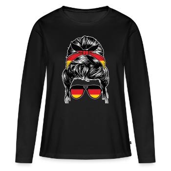 Deutscher Deutsches Deutschland - Frauen Premium Bio Langarmshirt - Schwarz - Vorne - Julia (174cm)