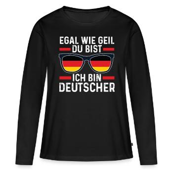 Deutscher Deutsches Deutschland - Frauen Premium Bio Langarmshirt - Schwarz - Vorne - Julia (174cm)