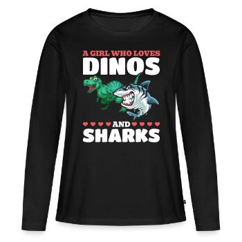 Dinosaurier Great White Shark Ein Mädchen, das - Frauen Premium Bio Langarmshirt - Schwarz - Vorne - Julia (174cm)