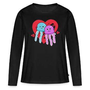 Méduse avec coeur Méduse Coeur Méduse - T-shirt manches longues Premium bio Femme - noir - Devant - Julia (174cm)