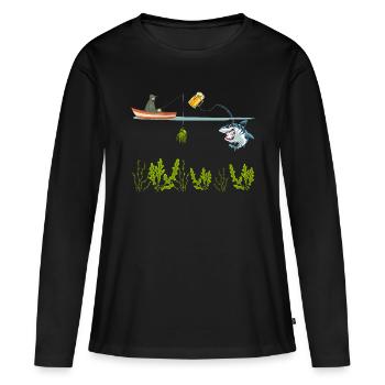 Lustiger Angelhai Fischer Great White Shark - Frauen Premium Bio Langarmshirt - Schwarz - Vorne - Julia (174cm)