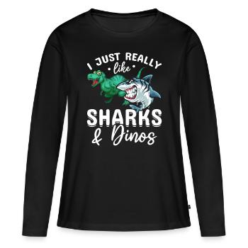 Great White Shark Dinosaur Ich mag Haie & Dinos - Frauen Premium Bio Langarmshirt - Schwarz - Vorne - Julia (174cm)