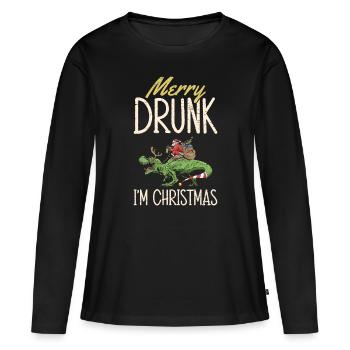 Joyeux ivrogne Je suis Noël Père Noël Rennes - T-shirt manches longues Premium bio Femme - noir - Devant - Julia (174cm)
