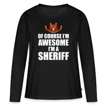 Shérif avec chapeau l’étoile du shérif et le revolver - T-shirt manches longues Premium bio Femme - noir - Devant - Julia (174cm)