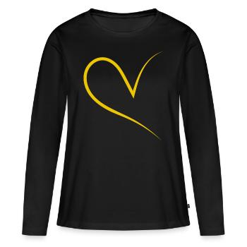 Halbes Herz Gelb Simpel - Frauen Premium Bio Langarmshirt - Schwarz - Vorne - Julia (174cm)
