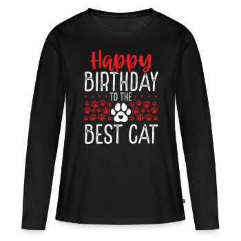 Chat Anniversaire Chaton Joyeux anniversaire au meilleur chat - T-shirt manches longues Premium bio Femme - noir - Devant - Julia (174cm)