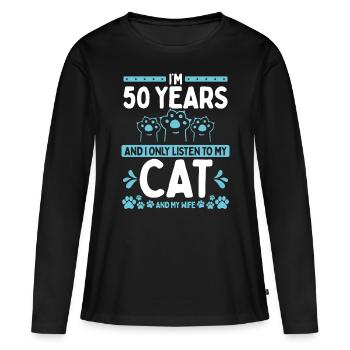50 Year Old Birthday Cat Dad Cat 50 Birthday - Women's Premium Organic Long Sleeve Shirt - black - Front - Julia (174cm)