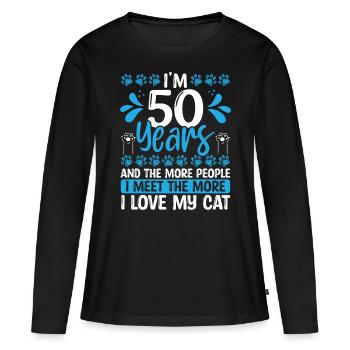 50 Year Old Cat Dad Cat 50th Birthday Kitten Lover - Women's Premium Organic Long Sleeve Shirt - black - Front - Julia (174cm)