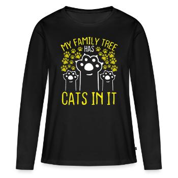 Cat Owner Family Tree has a Cat in it Funny - Frauen Premium Bio Langarmshirt - Schwarz - Vorne - Julia (174cm)