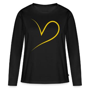 Simpeles Halbes Gelbes Herz - Frauen Premium Bio Langarmshirt - Schwarz - Vorne - Julia (174cm)