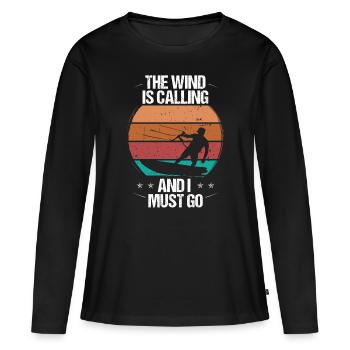 Kiteboarding Vintage The Wind is Calling I must go - Women's Premium Organic Long Sleeve Shirt - black - Front - Julia (174cm)