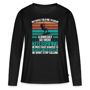 Kitesurfer Vintage Humour Drôle Kitesurf Rétro - T-shirt manches longues Premium bio Femme - noir - Devant - Julia (174cm)