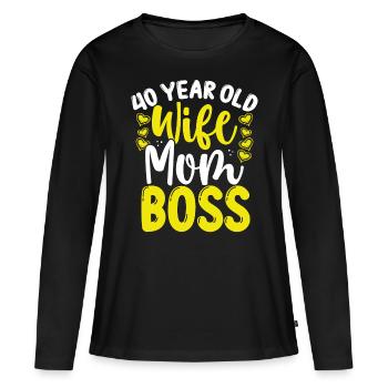 40 ans Femme Maman Patron Mère 40 Anniversaire Maman - T-shirt manches longues Premium bio Femme - noir - Devant - Julia (174cm)