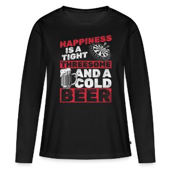 Glück ist ein enger Dreier und ein kaltes Bier - Frauen Premium Bio Langarmshirt - Schwarz - Vorne - Julia (174cm)