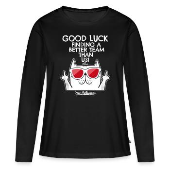 Changement d’emploi Nouvel emploi Adieu Cadeau d’adieu - T-shirt manches longues Premium bio Femme - noir - Devant - Julia (174cm)