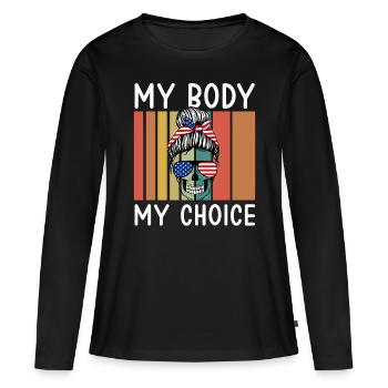 Mon corps, mon choix - T-shirt manches longues Premium bio Femme - noir - Devant - Julia (174cm)