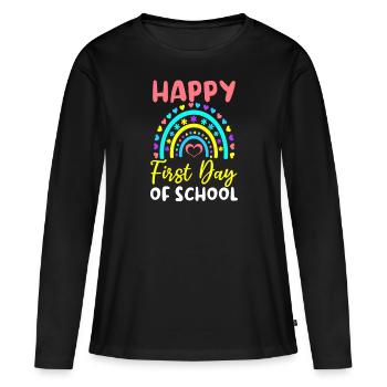 Premier jour d’école Bon premier jour Arc-en-ciel - T-shirt manches longues Premium bio Femme - noir - Devant - Julia (174cm)