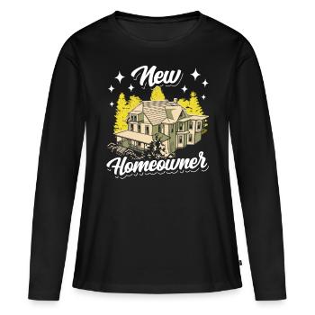 Maison neuve Propriétaire Propriétaire Propriétaire Propriétaire - T-shirt manches longues Premium bio Femme - noir - Devant - Julia (174cm)