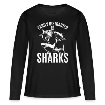 Shark Great White Shark Love Ich werde leicht von - Frauen Premium Bio Langarmshirt - Schwarz - Vorne - Julia (174cm)