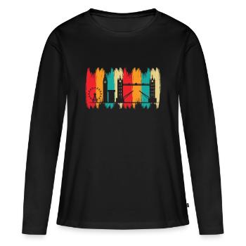 Tower Bridge London Retro Big Ben Ferris Wheel UK - Women's Premium Organic Long Sleeve Shirt - black - Front - Julia (174cm)