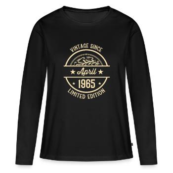 Anniversaire Vintage depuis avril 1965 - T-shirt manches longues Premium bio Femme - noir - Devant - Julia (174cm)
