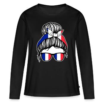 Français Français France - T-shirt manches longues Premium bio Femme - noir - Devant - Julia (174cm)