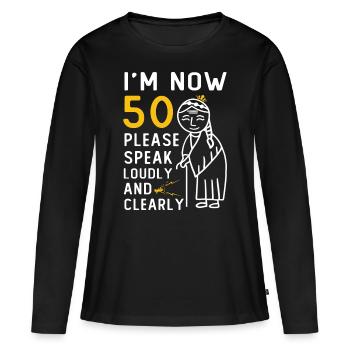 Femme 50ème anniversaire 50 ans B-Day - T-shirt manches longues Premium bio Femme - noir - Devant - Julia (174cm)