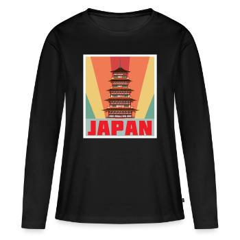 Temple Japon Tokyo Tower Rétro - T-shirt manches longues Premium bio Femme - noir - Devant - Julia (174cm)