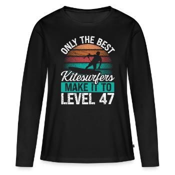 47 Kitesurf Niveau 47 Ans Rétro Kitesurf - T-shirt manches longues Premium bio Femme - noir - Devant - Julia (174cm)