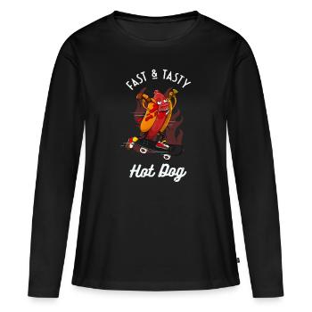 Fast & Delicious Hot dog Drôle Skater Saucisse - T-shirt manches longues Premium bio Femme - noir - Devant - Julia (174cm)