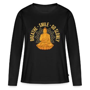 Bouddha Sourire Respiration Méditez - T-shirt manches longues Premium bio Femme - noir - Devant - Julia (174cm)
