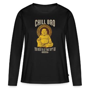 Bouddha Chill Bro Méditation Réduction du stress - T-shirt manches longues Premium bio Femme - noir - Devant - Julia (174cm)