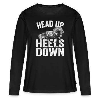 Tête haute talons vers le bas Cavalier Équitation Cheval - T-shirt manches longues Premium bio Femme - noir - Devant - Julia (174cm)