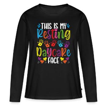 Garde d’enfants Enseignante Garderie Face Garderie Fournisseur - T-shirt manches longues Premium bio Femme - noir - Devant - Julia (174cm)