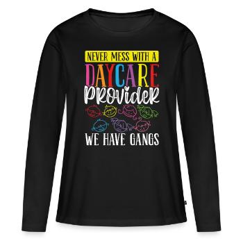 Fournisseur de garderie Nous avons gangs Enseignant de garde d’enfants - T-shirt manches longues Premium bio Femme - noir - Devant - Julia (174cm)